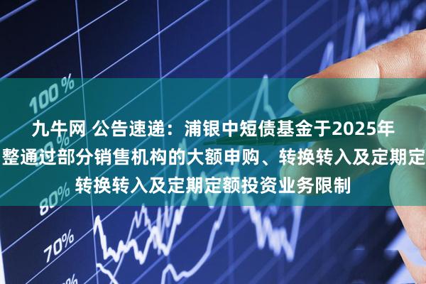 九牛网 公告速递：浦银中短债基金于2025年劳动节假期前调整通过部分销售机构的大额申购、转换转入及定期定额投资业务限制